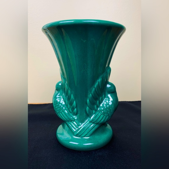VTG 1940s Forest Green Lovebirds Vase Shawnee Pottery Art Deco - Picture 5 of 7